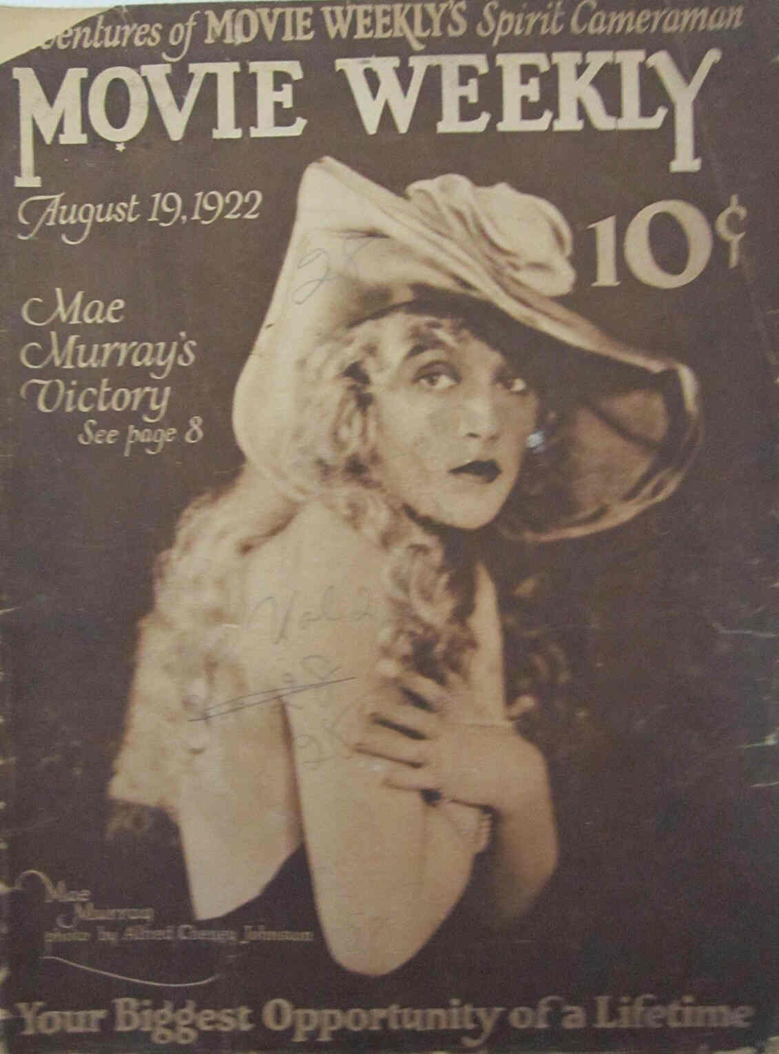 MOVIE WEEKLY magazine side cover 19 August 1922