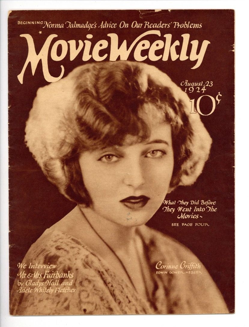 MOVIE WEEKLY magazine side cover 23 August 1924