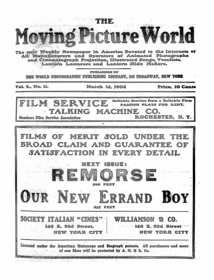 MOVING PICTURE WORLD magazine cover 14 March 1908