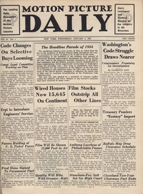 MOTION PICTURE DAILY magazine cover 2 January 1935