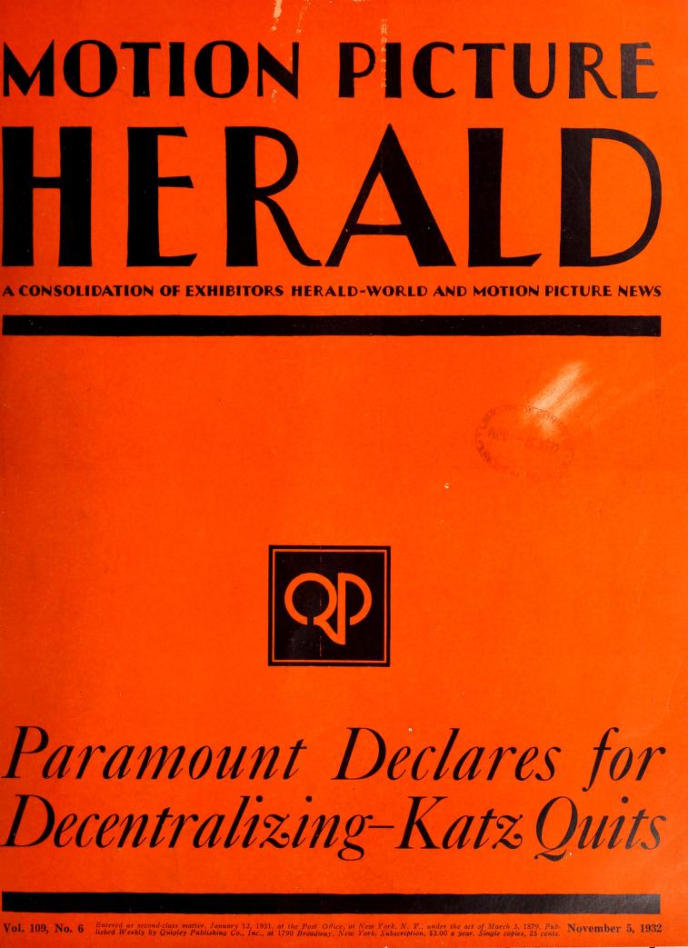 MOTION PICTURE HERALD magazine cover 5 November 1932
