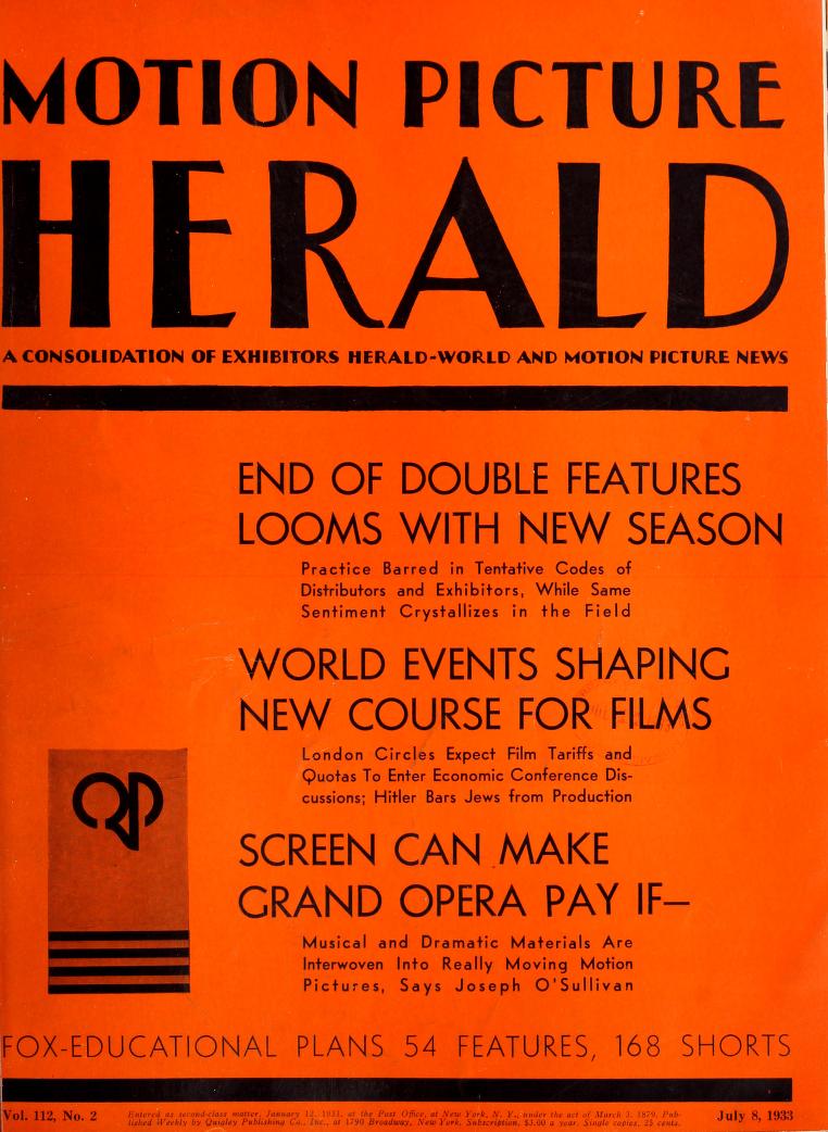 MOTION PICTURE HERALD magazine cover 8 July 1933