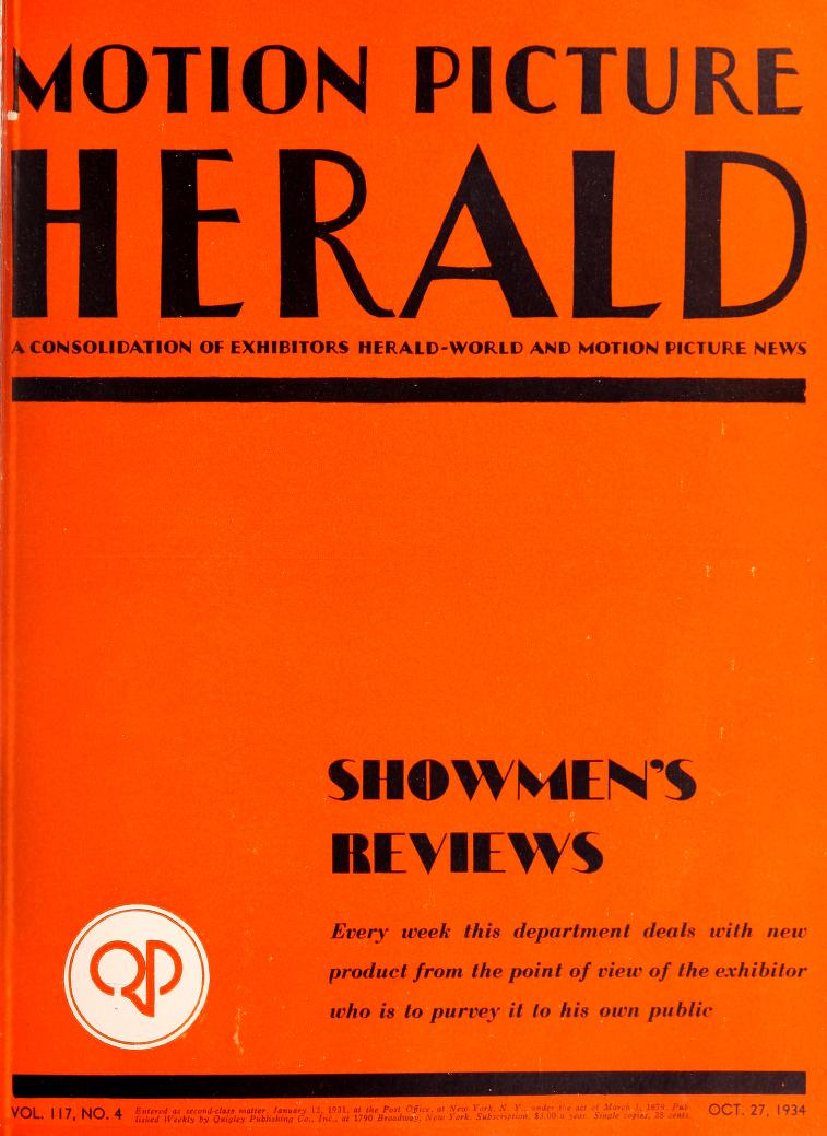 MOTION PICTURE HERALD magazine cover 27 October 1934