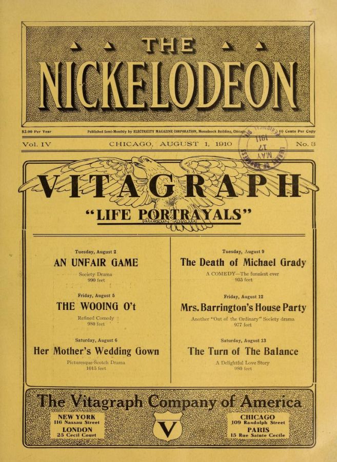 NICKELODEON magazine cover  Vol 4 # 3 1 August 1910