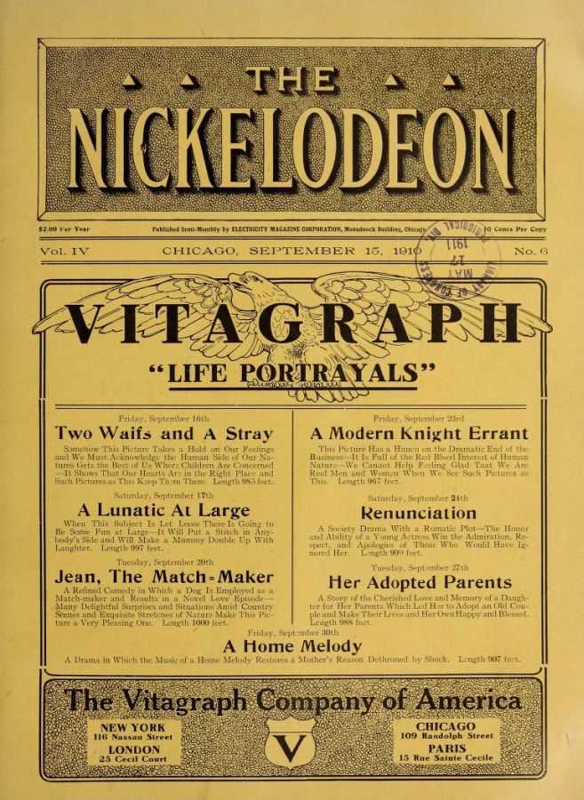 NICKELODEON magazine cover  Vol 4 # 6 15 September 1910