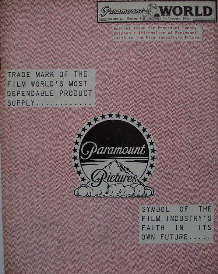 PARAMOUNT WORLD magazine side cover  September 1958