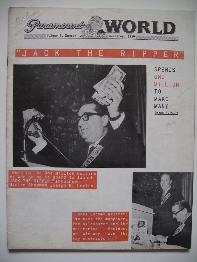 PARAMOUNT WORLD magazine side cover  December 1959