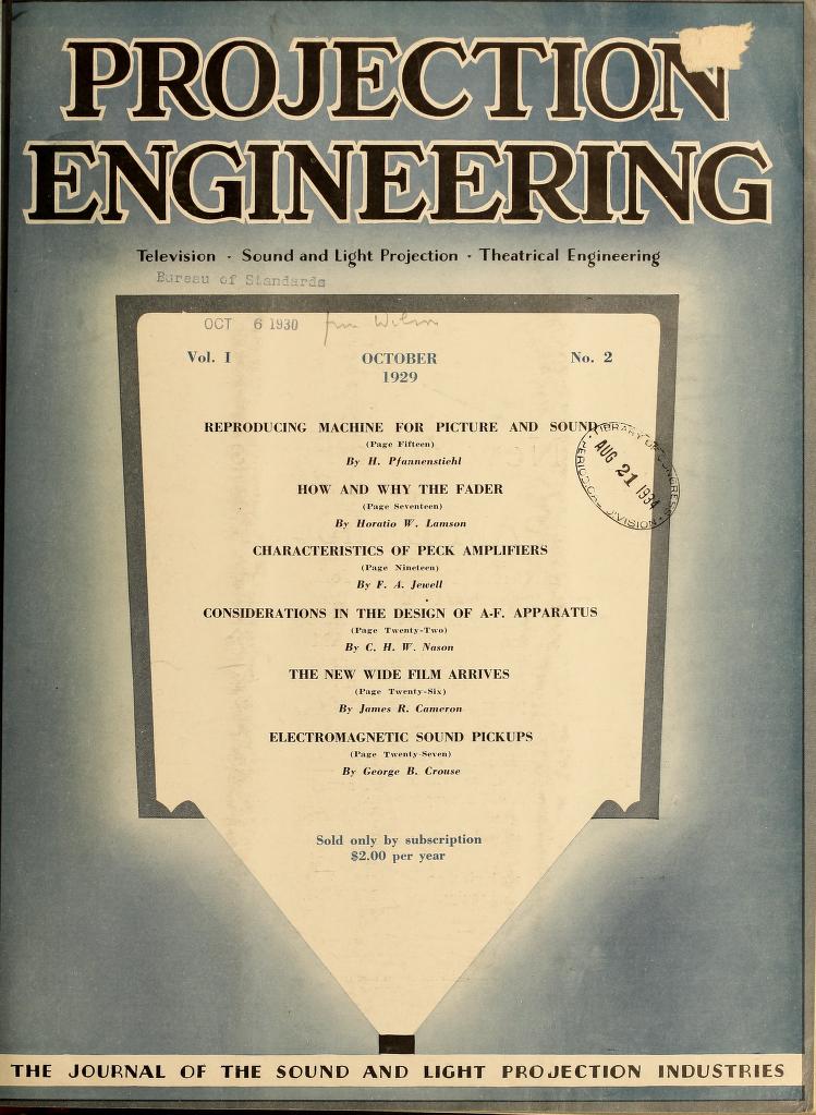 PROJECTION ENGINEERING magazine cover October 1929