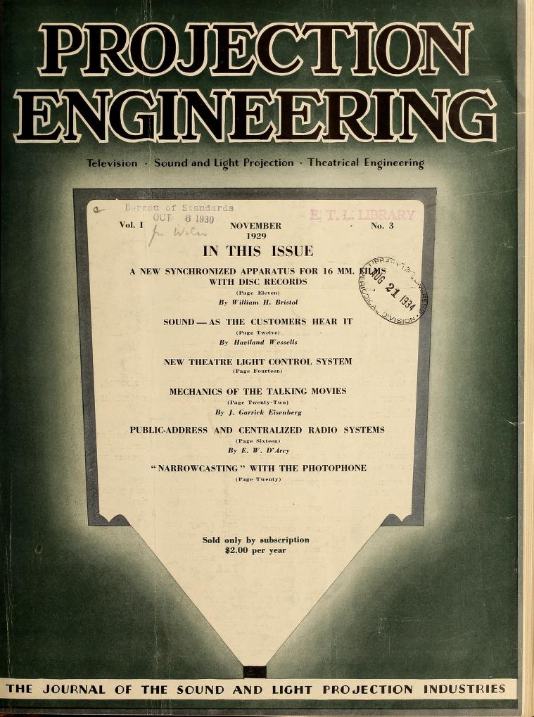 PROJECTION ENGINEERING magazine cover November 1929