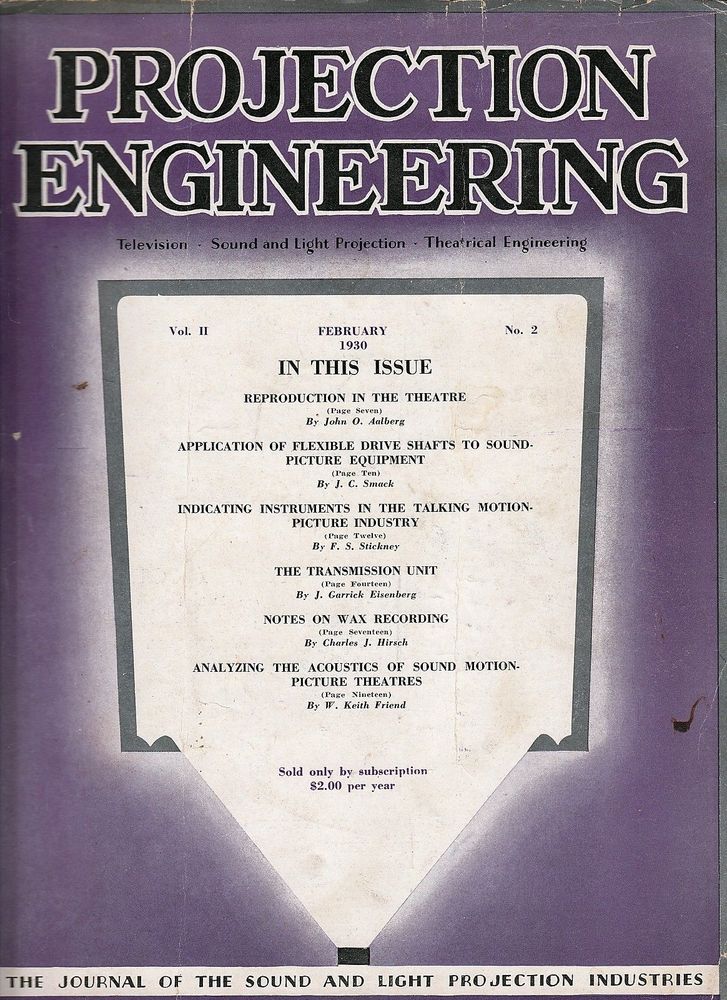 PROJECTION ENGINEERING magazine cover February 1930
