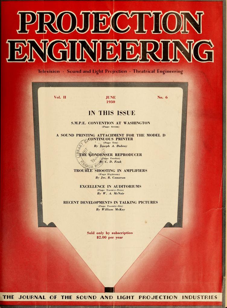 PROJECTION ENGINEERING magazine cover June 1930