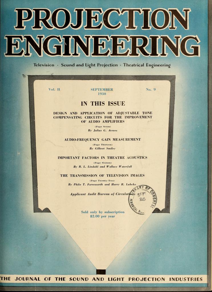PROJECTION ENGINEERING magazine cover September 1930