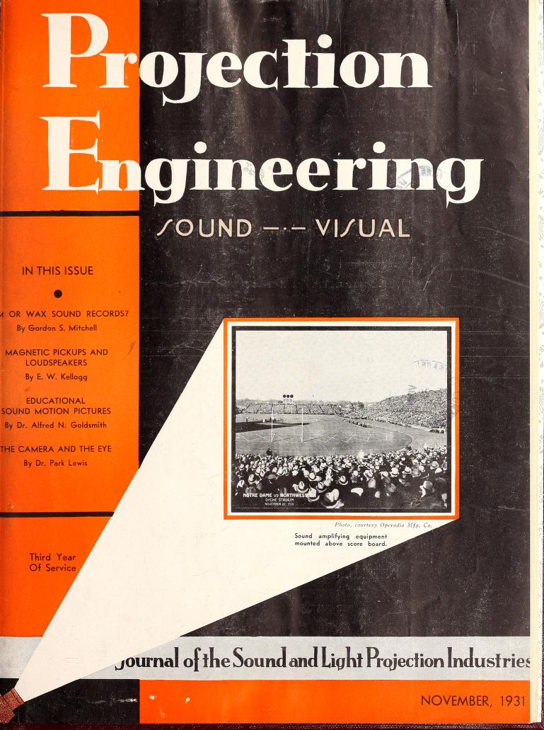 PROJECTION ENGINEERING magazine cover November 1931