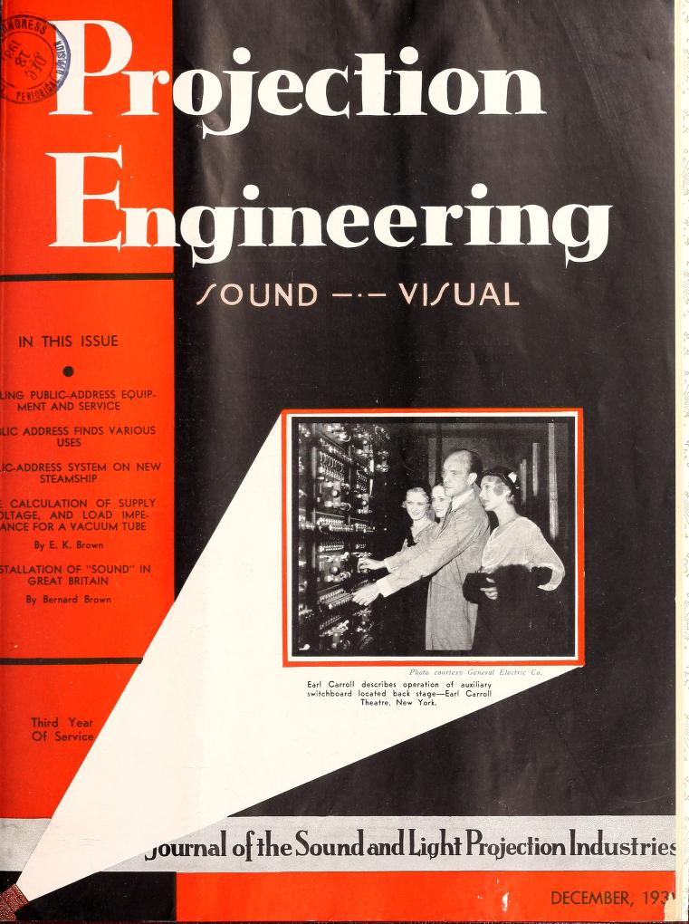 PROJECTION ENGINEERING magazine cover December 1931