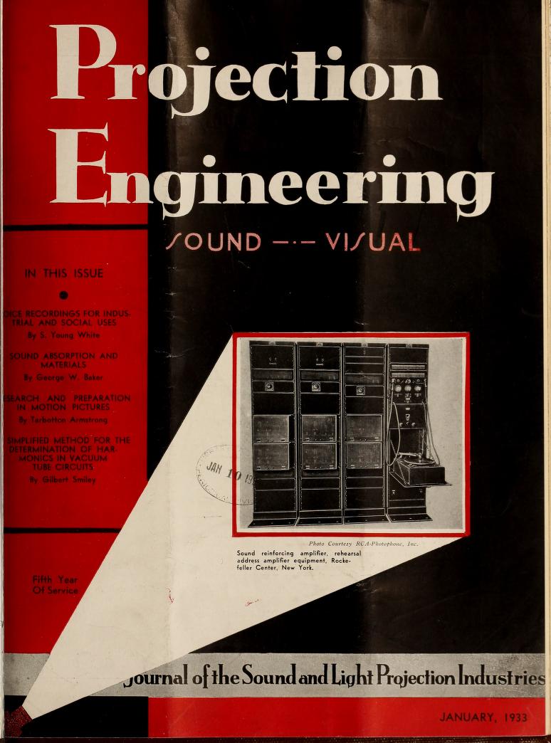 PROJECTION ENGINEERING magazine cover January 1933