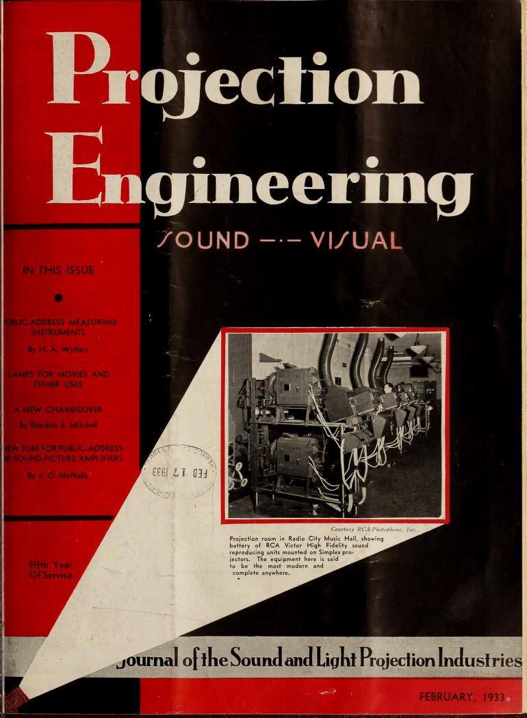 PROJECTION ENGINEERING magazine cover February 1933