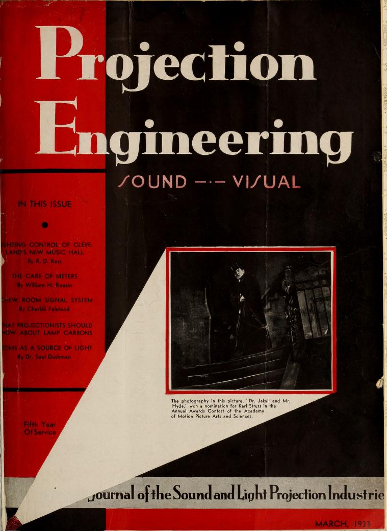 PROJECTION ENGINEERING magazine cover March 1933