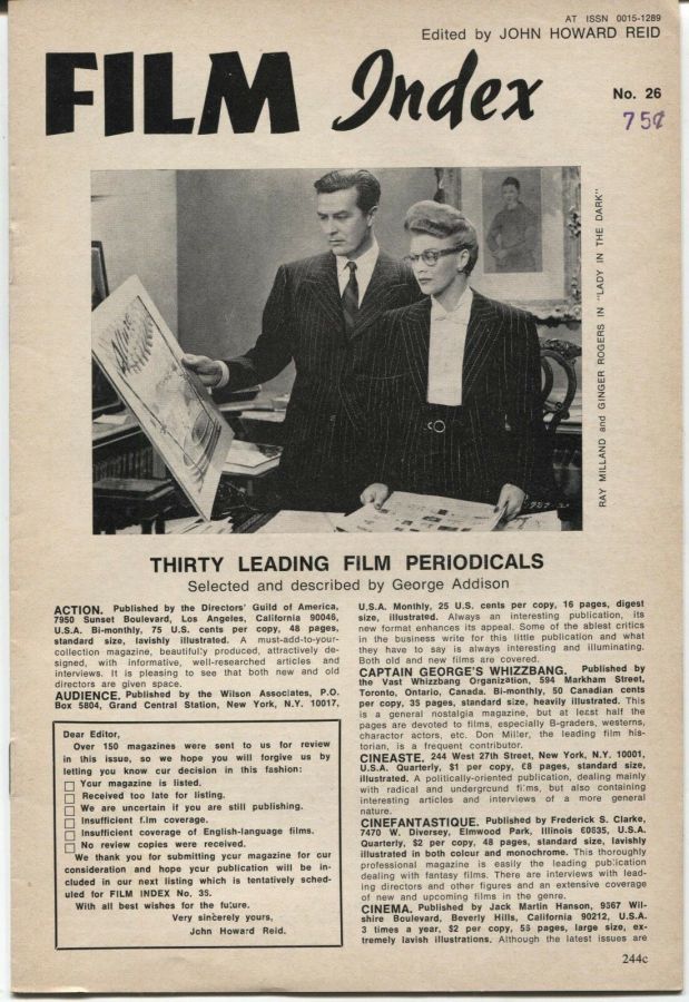 FILM INDEX magazine side cover Issue 26  1974