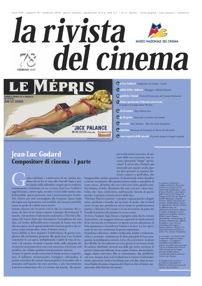 RIVISTA DEL CINEMA magazine side cover Issue 78 February 2010