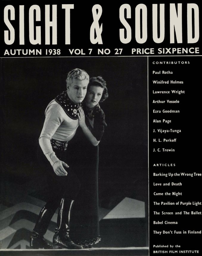 SIGHT AND SOUND (30s-90s) magazine cover Issue 27 September/October/November 1938