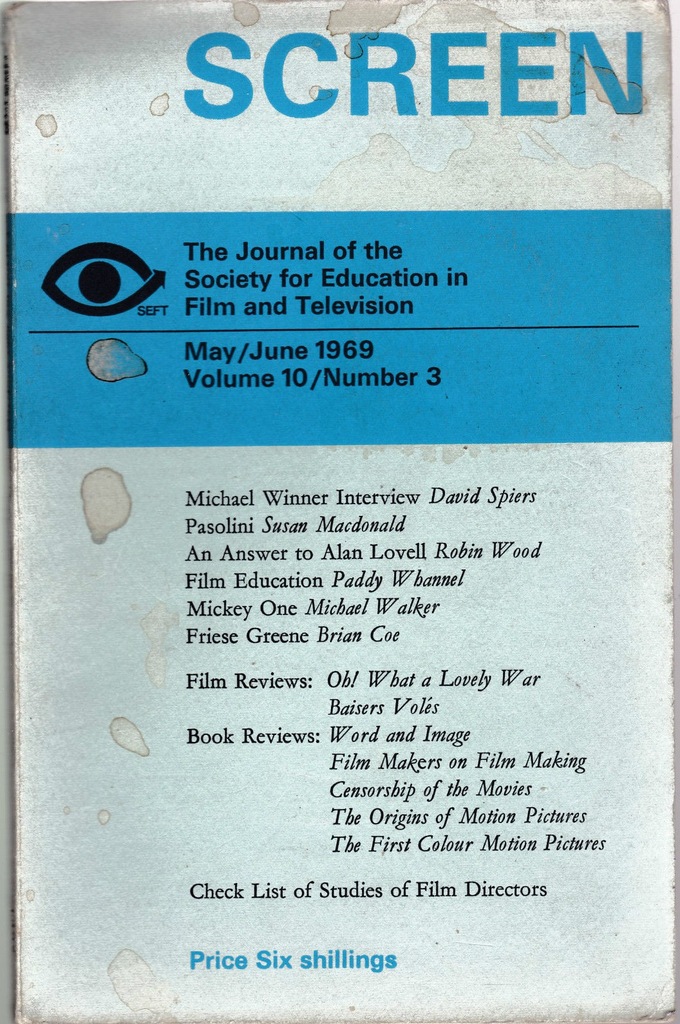 SCREEN (UK) magazine side cover  Vol 10 # 3 May/June 1969