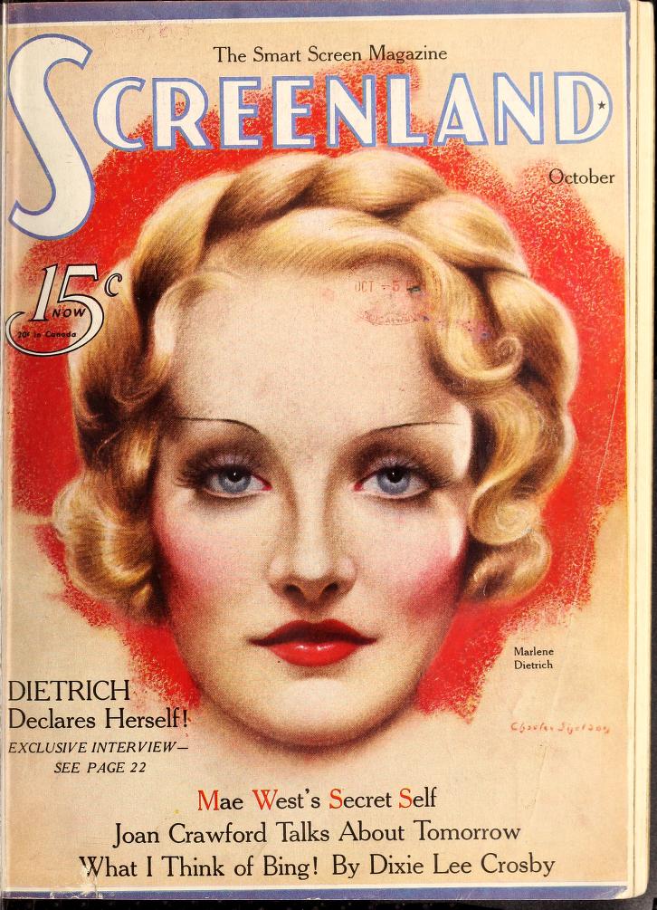 SCREENLAND magazine side cover October 1933