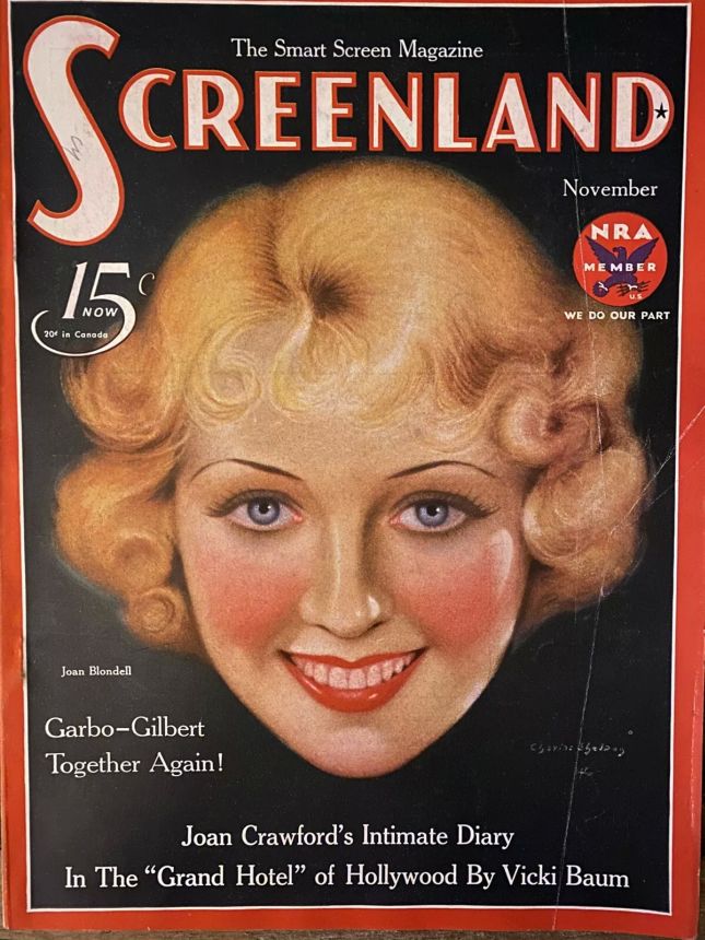 SCREENLAND magazine side cover November 1933