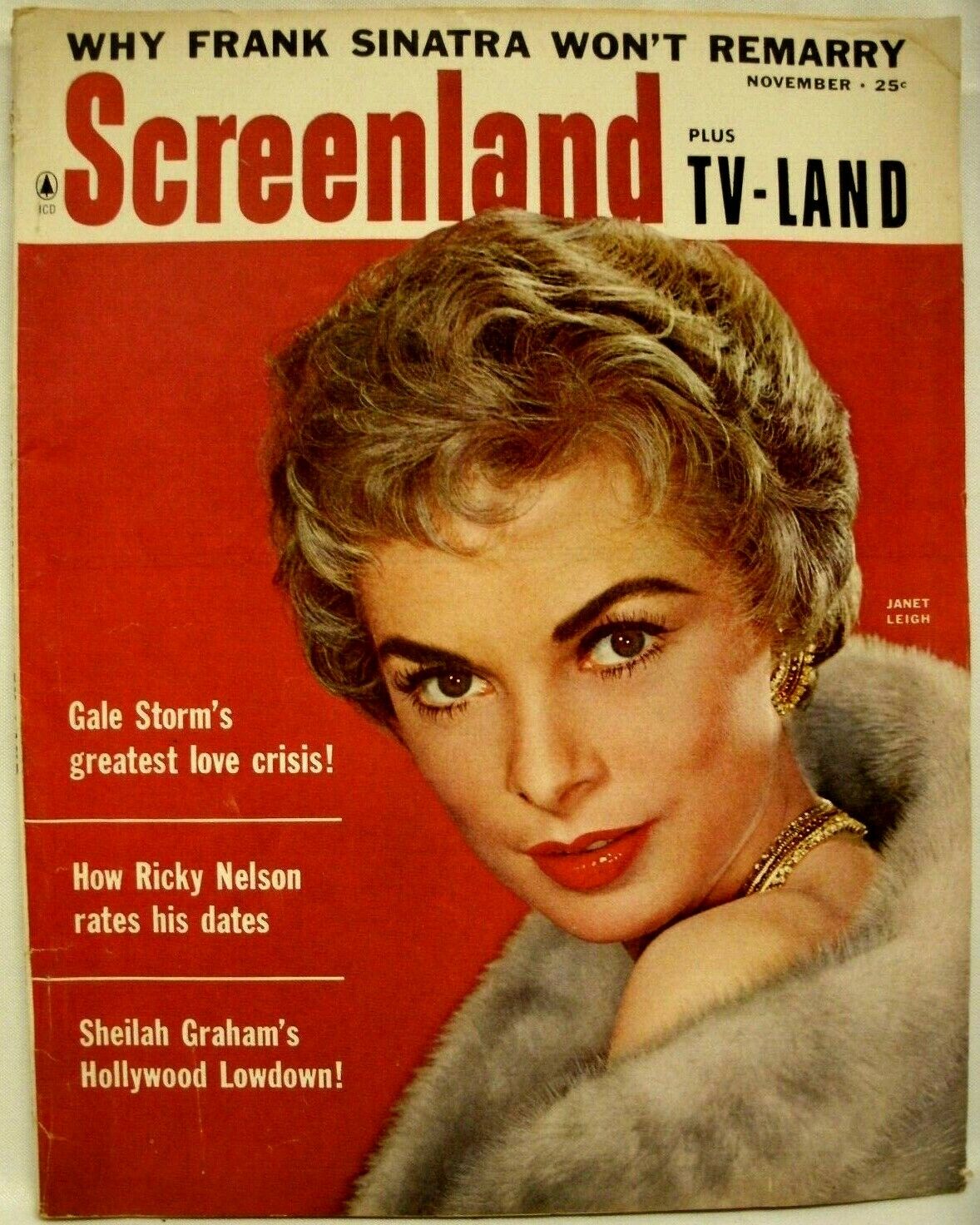 SCREENLAND magazine side cover November 1958