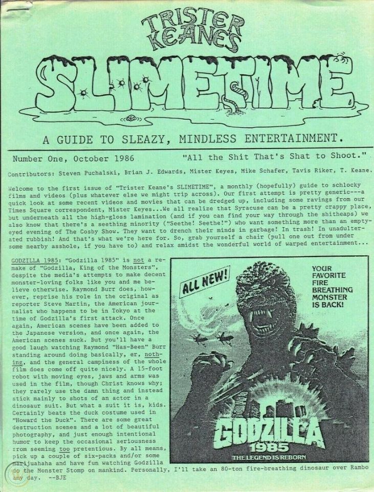SLIMETIME magazine cover Issue 1 October 1986