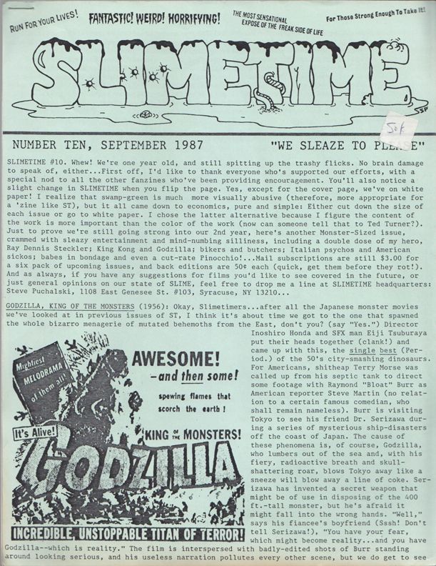 SLIMETIME magazine cover Issue 10 September 1987