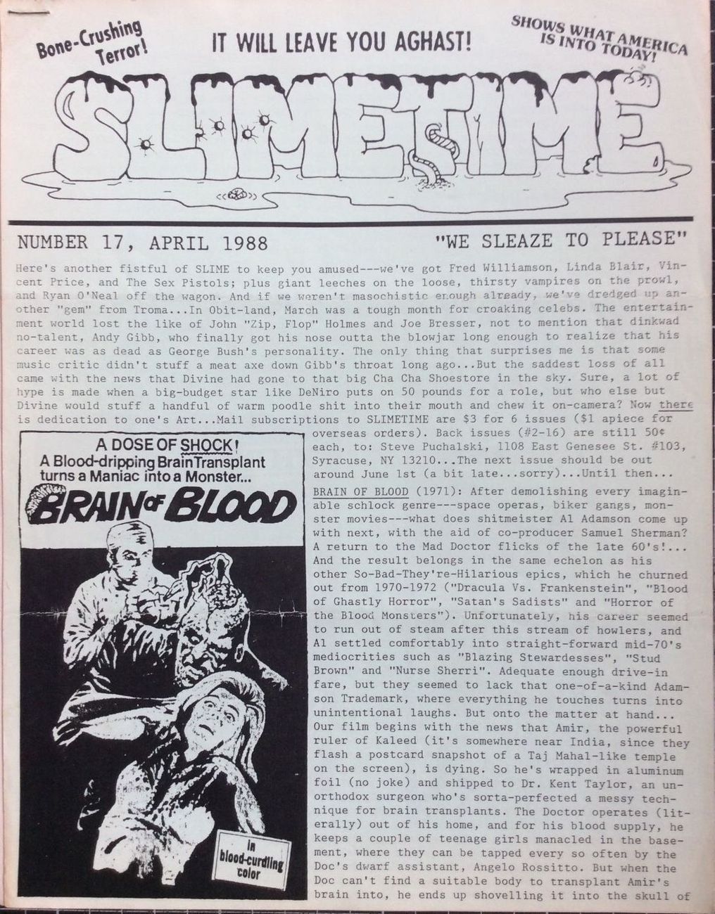 SLIMETIME magazine cover Issue 17 April 1988