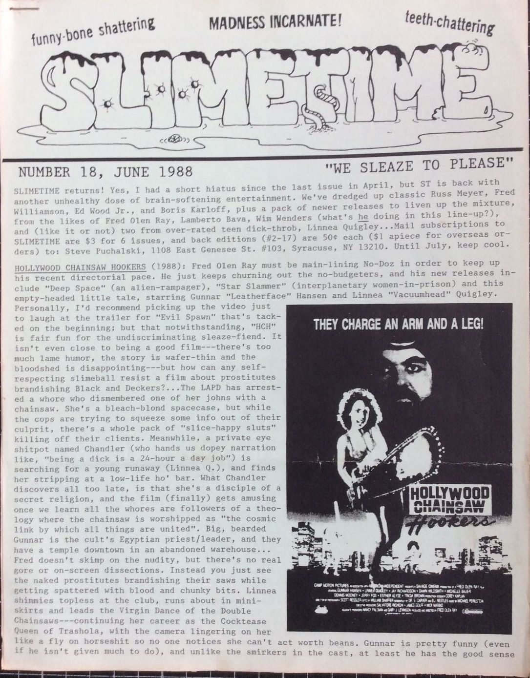 SLIMETIME magazine cover Issue 18 June 1988