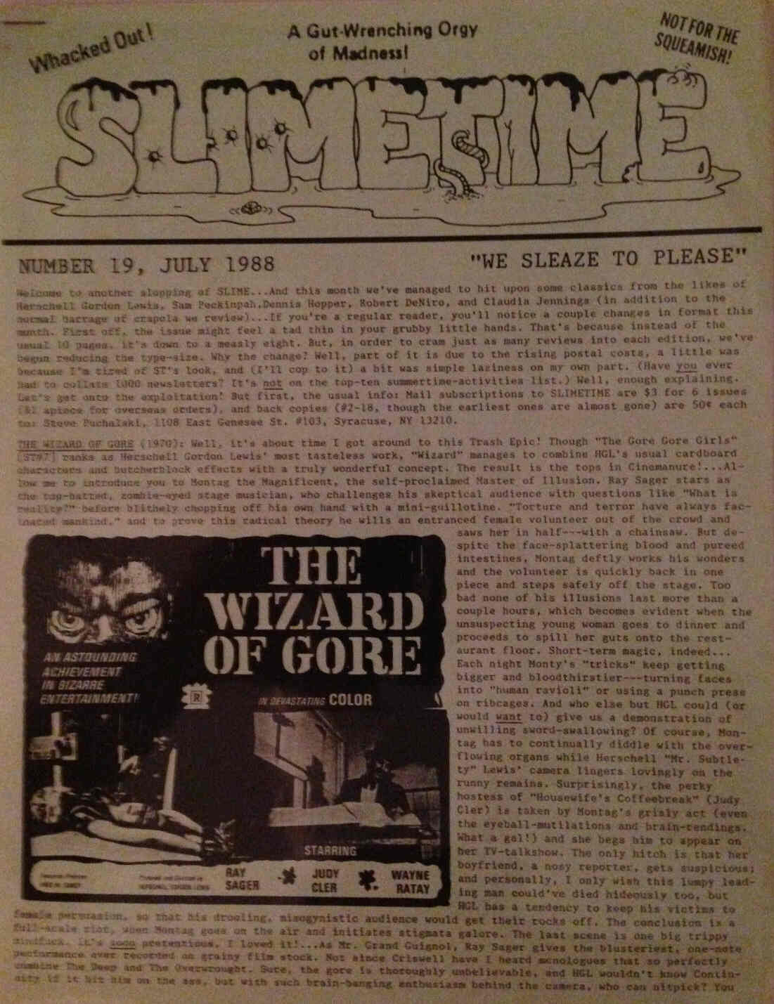 SLIMETIME magazine cover Issue 19 July 1988