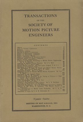 SMPTE MOTION IMAGING JOURNAL magazine cover Issue 12  1921