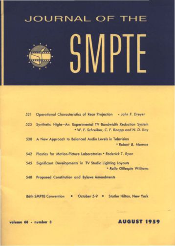 SMPTE MOTION IMAGING JOURNAL magazine cover August 1959