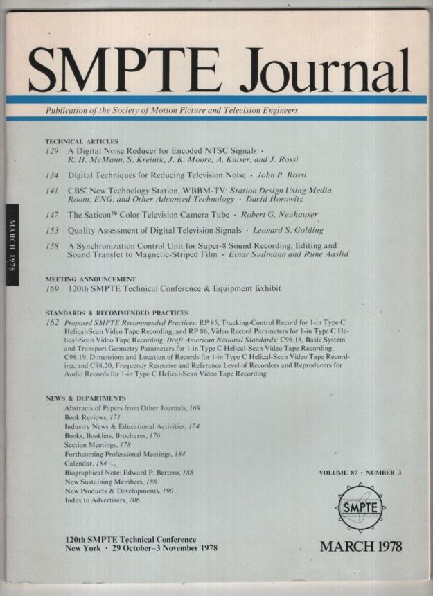 SMPTE MOTION IMAGING JOURNAL magazine cover  March 1978