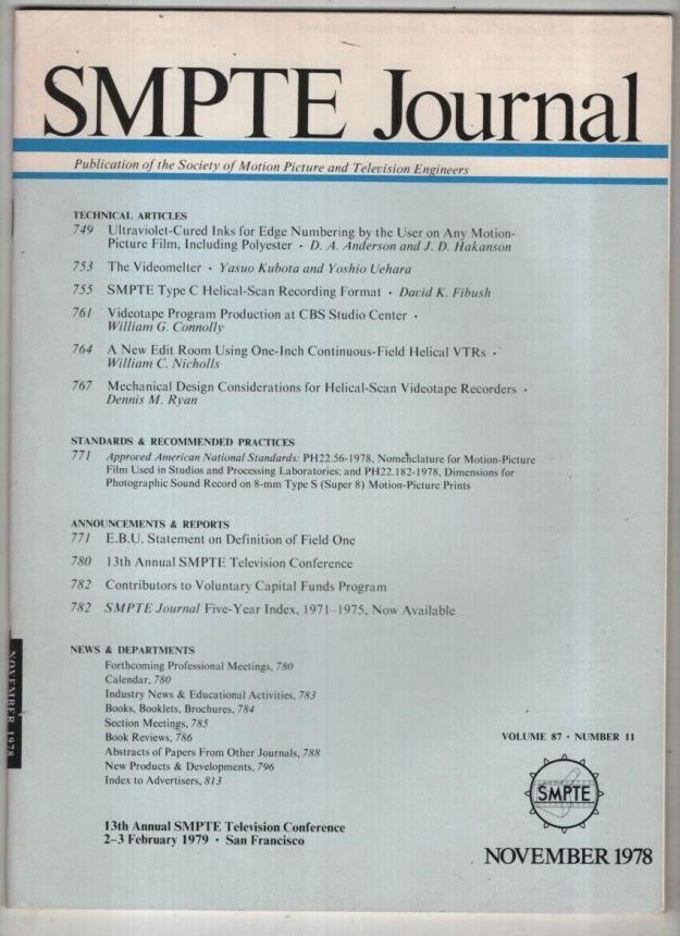SMPTE MOTION IMAGING JOURNAL magazine cover  November 1978