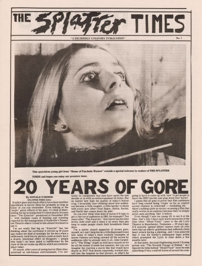 SPLATTER TIMES magazine side cover Issue 1  1983