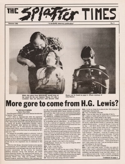 SPLATTER TIMES magazine side cover Issue 2 Summer 1983