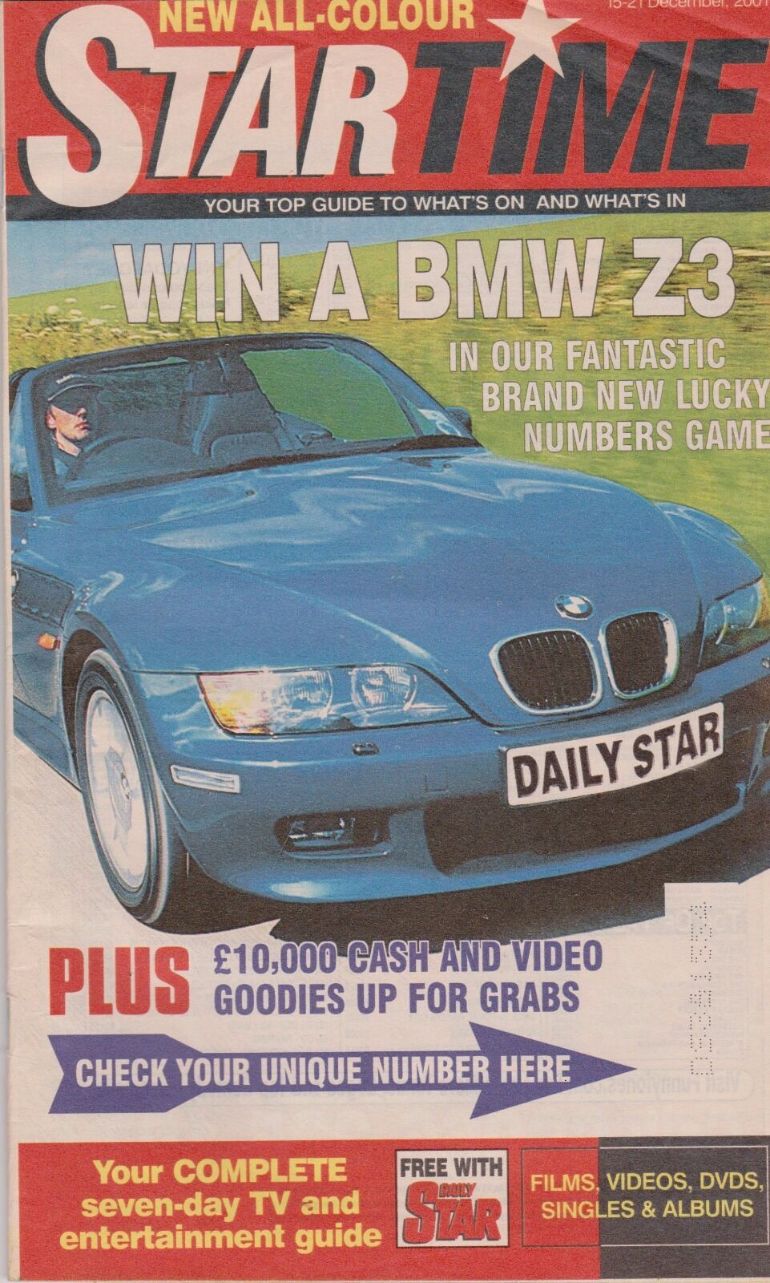 STAR TIME (UK) magazine side cover 15 December 2001