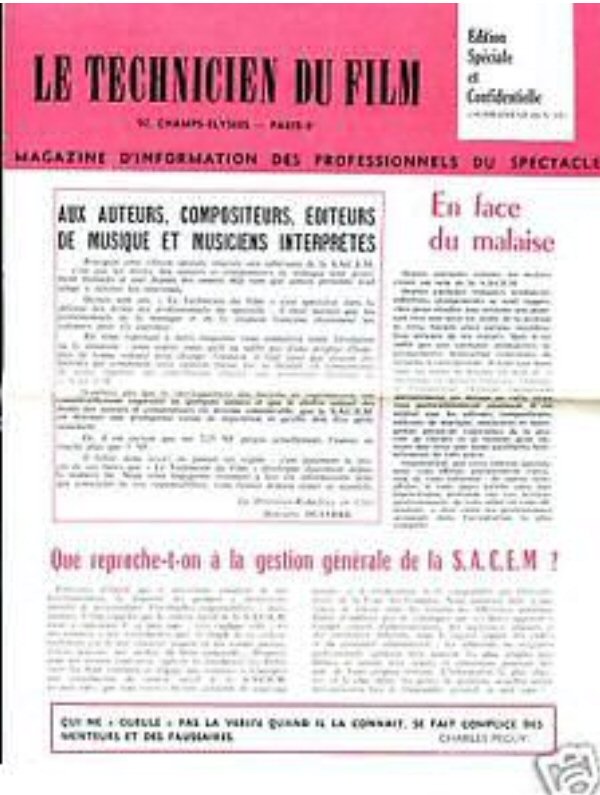 TECHNICIEN DU FILM magazine cover Issue 68   1961