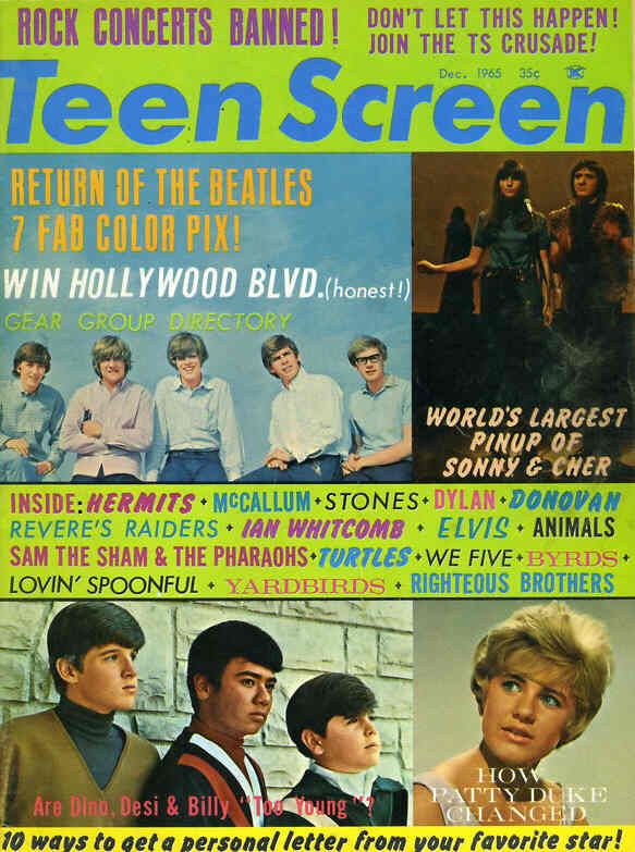 TEEN SCREEN magazine side cover  Vol 6 No 12 December 1965