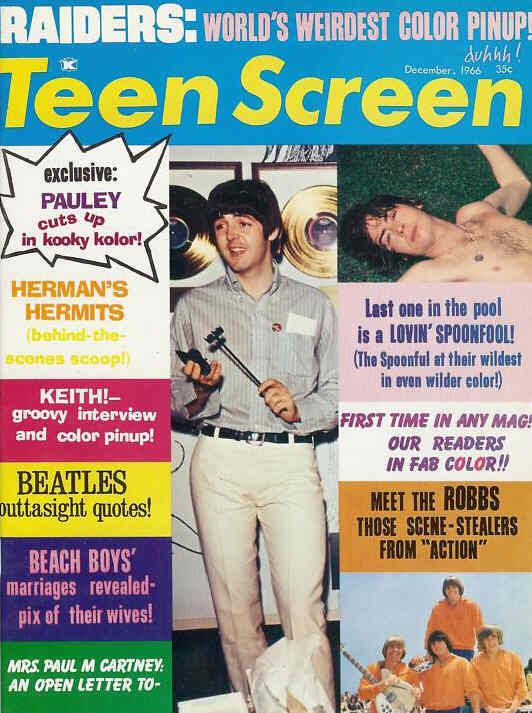 TEEN SCREEN magazine side cover December 1966
