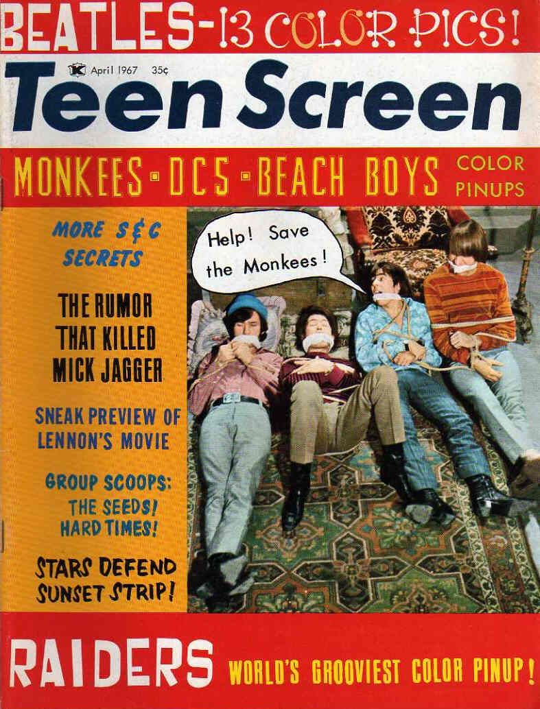 TEEN SCREEN magazine side cover  Vol 9 No 4 April 1967