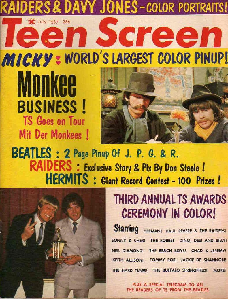 TEEN SCREEN magazine side cover  Vol 9 No 6 July 1967