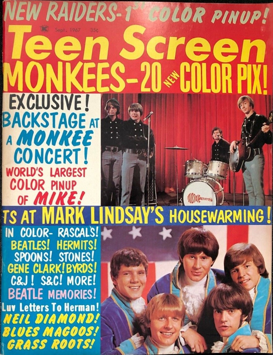 TEEN SCREEN magazine side cover  Vol 9 No 8 September 1967