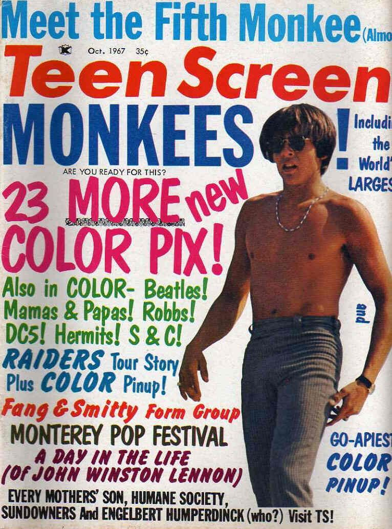 TEEN SCREEN magazine side cover  Vol 9 No 9 October 1967