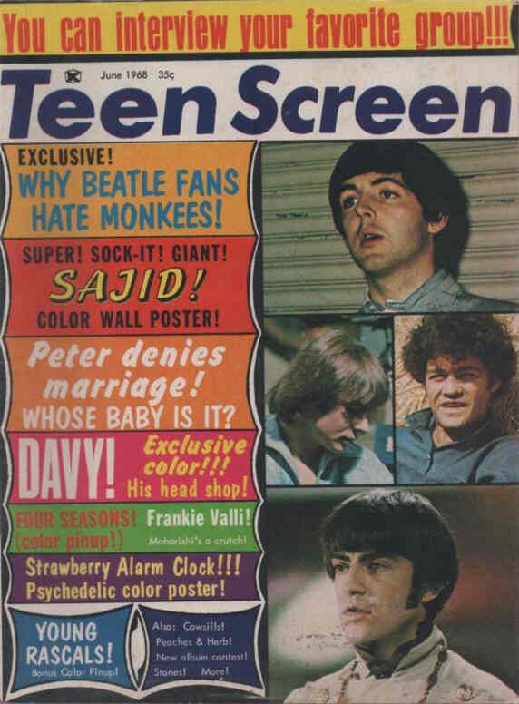 TEEN SCREEN magazine side cover June 1968