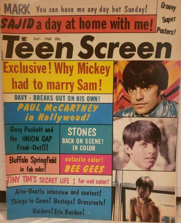 TEEN SCREEN magazine side cover September 1968