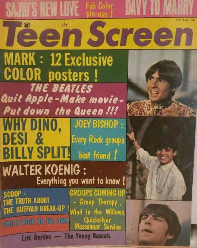 TEEN SCREEN magazine side cover October/November 1968